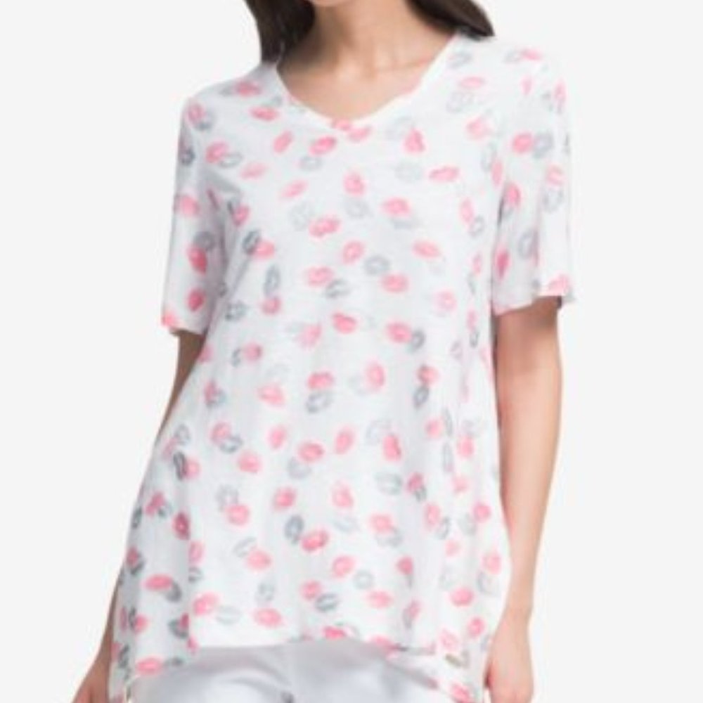 DKNY PRINTED DRAPED SHORT SLEEVE T-SHIRT